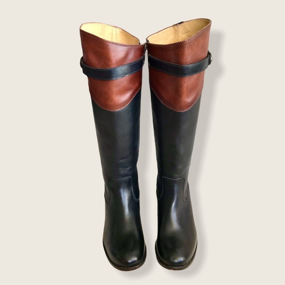 $399 Frye Molly Button Black Brown Multicolor Leather Equestrian Riding Boots - Picture 9 of 13